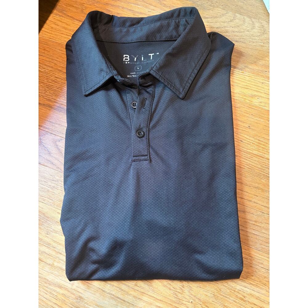 BYLT Basics Mens Black Polo Shirt Size Large Performance Stretch Golf Casual